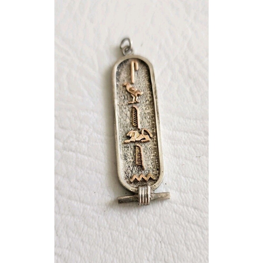 Vintage 14K Gold on 900 Silver Egyptian Hieroglyphics Necklace Pendant Lot